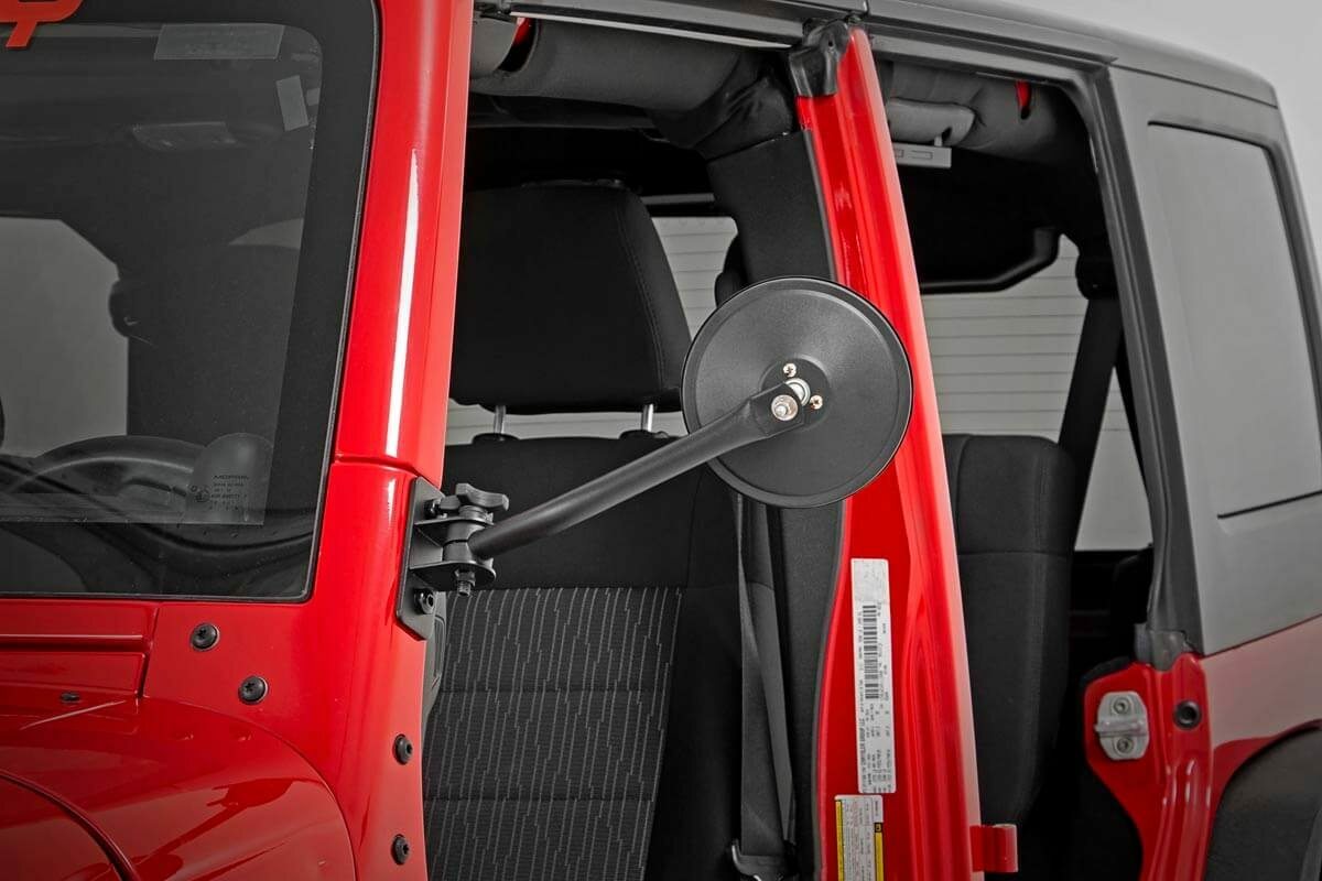 Fits Jeep Wrangler JK/Wrangler Unlimited (2007-2018) Round Trail Mirror; 10519A