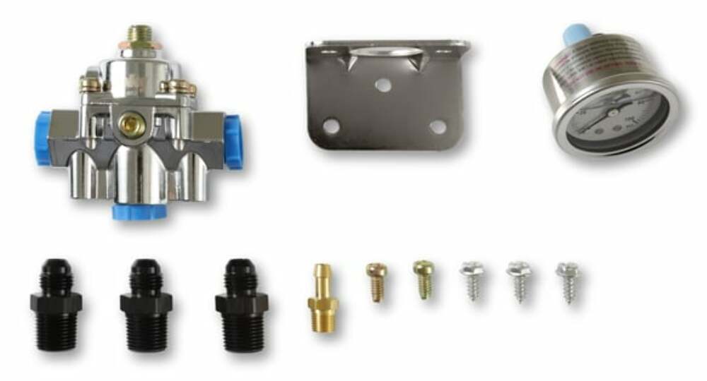 Die Cast Efi Bypass Fuel Pressure Regulator 15-60 Psi W/Fittings&Gauge-12-882KIT
