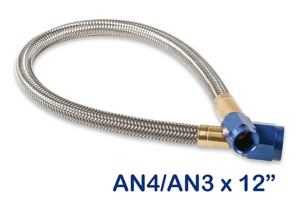 NOS Stainless Steel Braided Hose -4AN to -3AN 1-foot Blue - 15340NOS