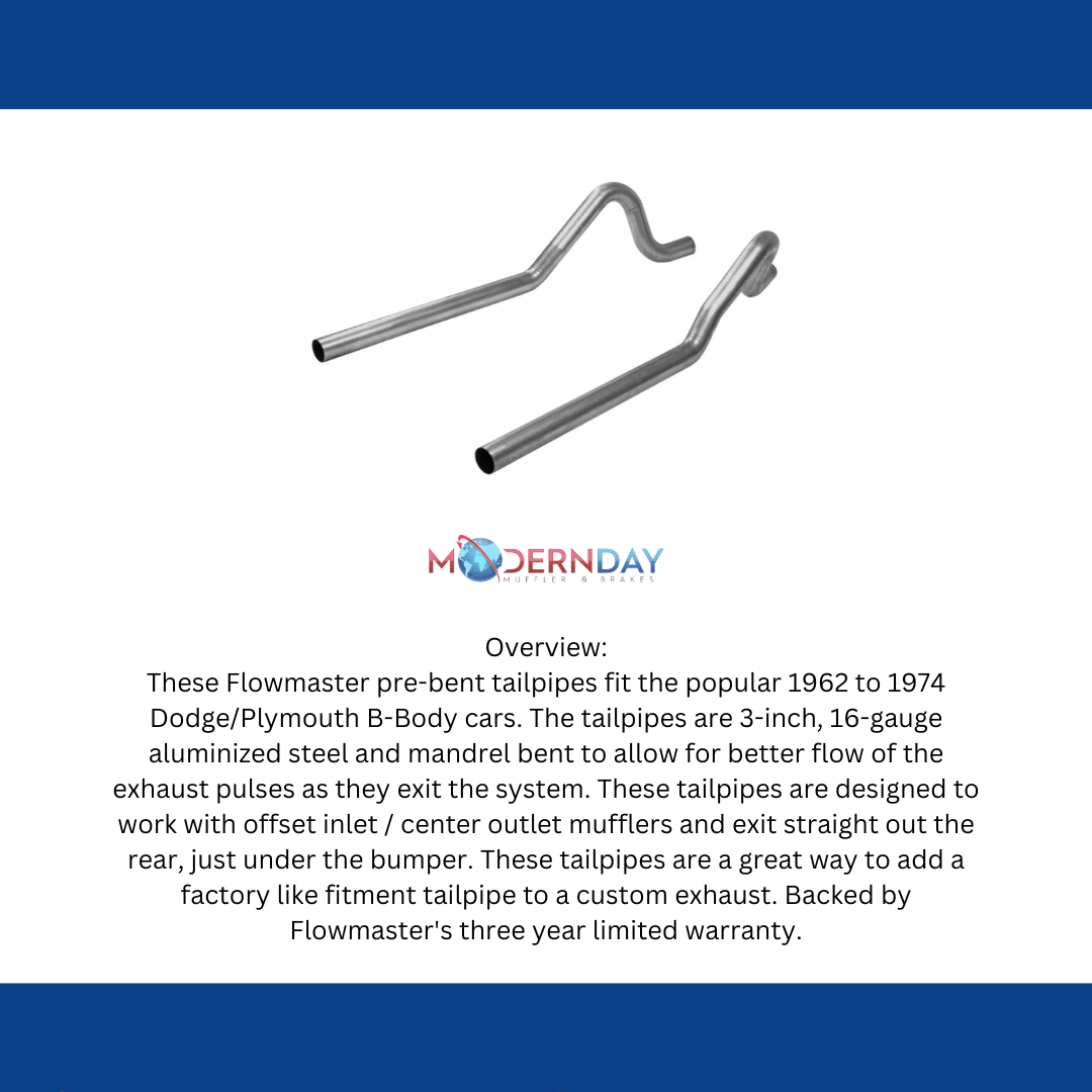 Flowmaster 15823 - Pre-Bent Tailpipes - 1962-1974 MOPAR B-Body 3.0 Inch Mandrel Bent Aluminized Steel Tailpipes