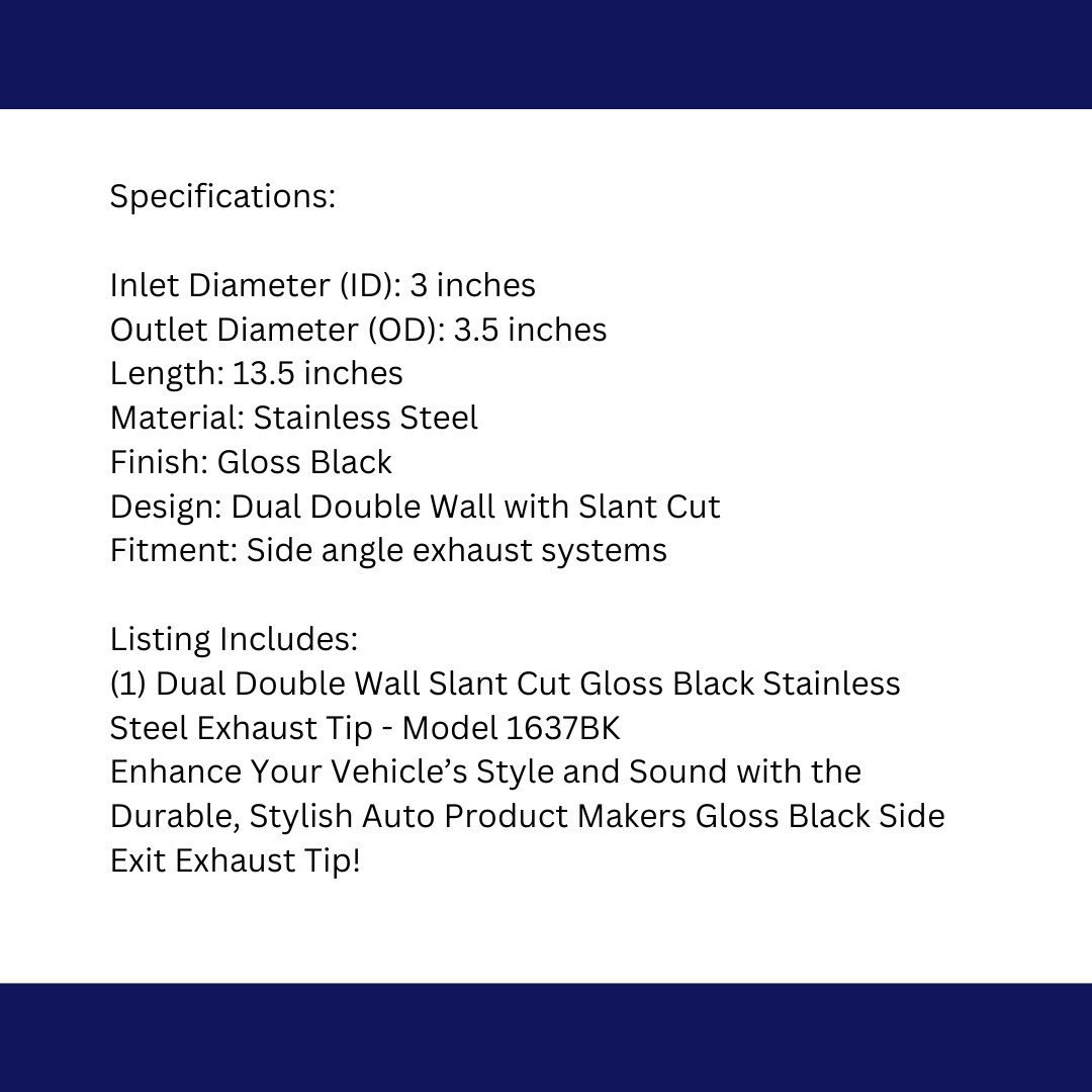 3" IDX3.5"X13.5" -Dual Double Wall Slant Cut S/S Black Exhaust Tip 1637BK