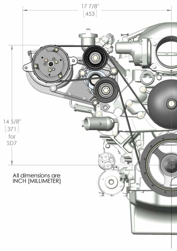 Passenger's Side A/C Bracket- SD7 A/C Compressor, Tensioner, & Pulleys 20-142BK
