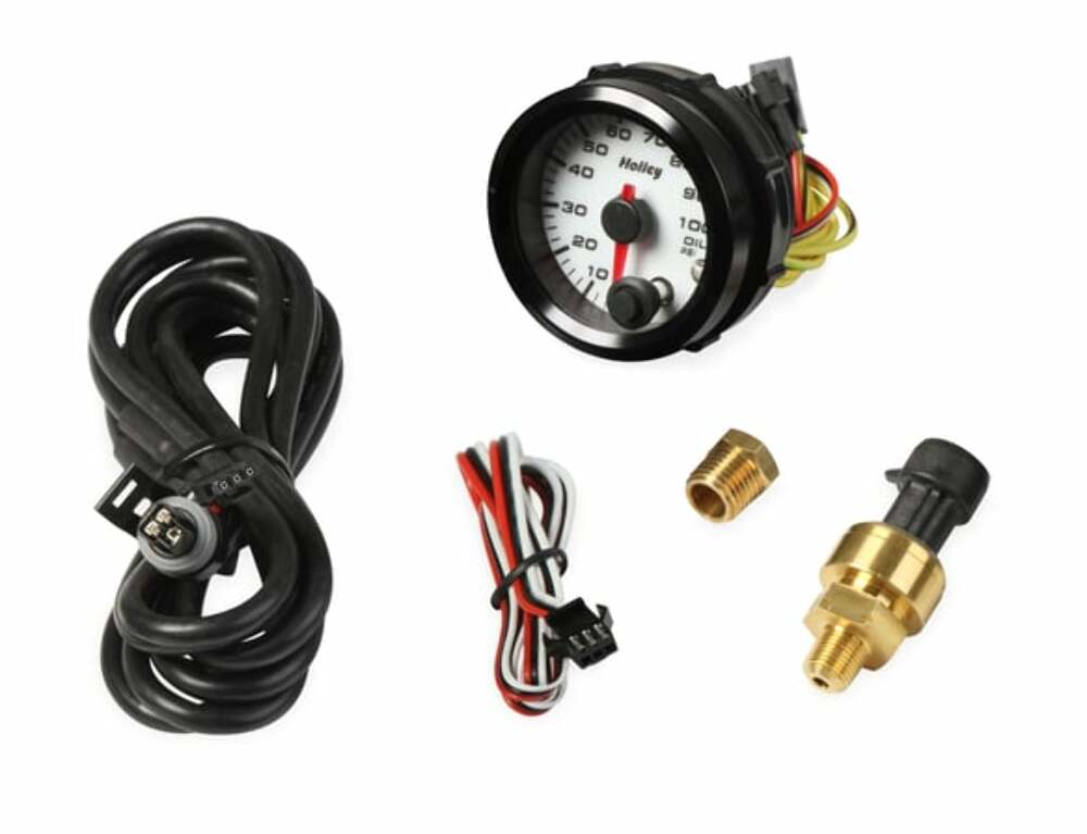 White 2-1/16" Oil Pressure 10-100 psi-Holley logo 26-601W