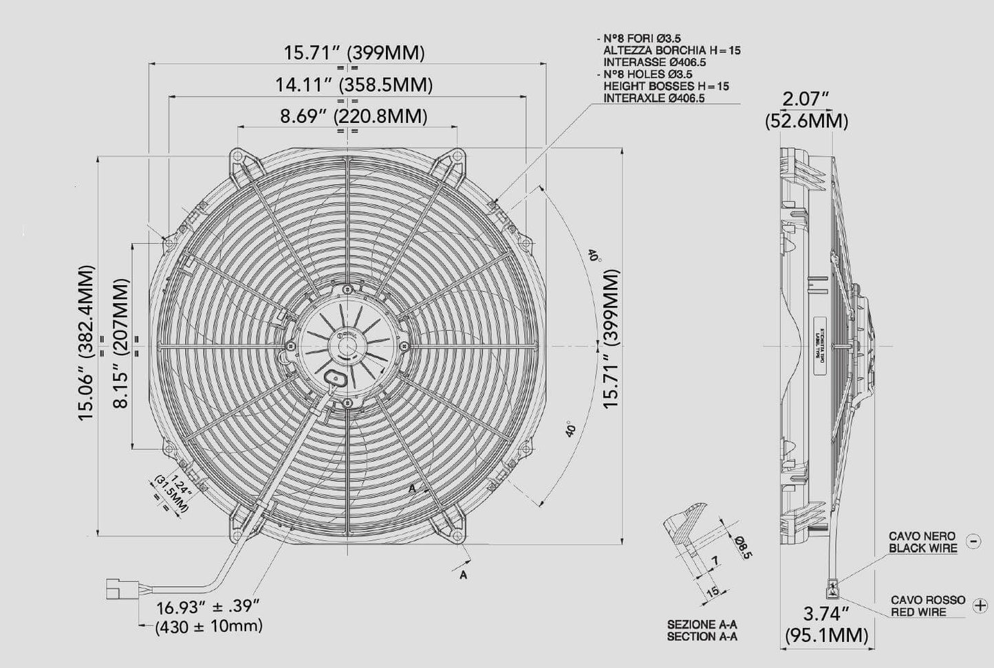 Spal 30102082 Puller Fan 16 in. High Performance - Paddle Blade 1918 cfm