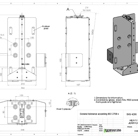 Wavian - Jerry Can, Gas Can, Fuel Can Holder - Front Load 20 L (5.3 Gallon) 4286
