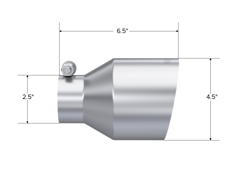 Tip; 4.5in OD Out; 2.5in ID; 6.5in Length; Angle Cut; Single Wall; T304 T5191 - Exhaust Tips Car Part People