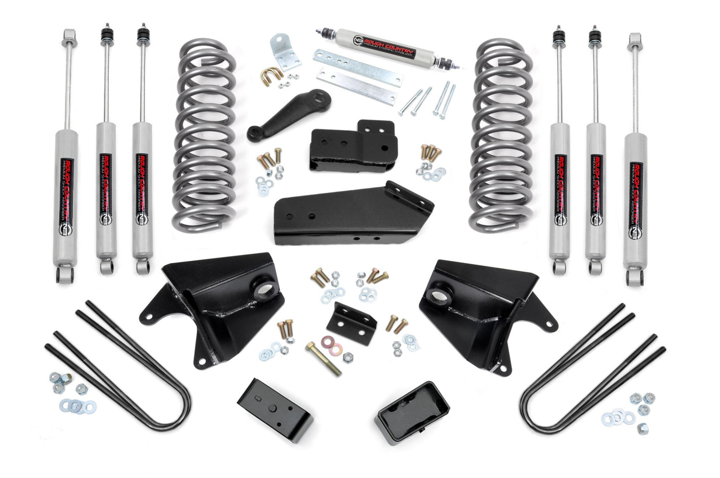 Fits Ford Bronco 4WD (80-96) 4" Lift Kit; Quad Front Shocks; Rear Blocks; 465B33