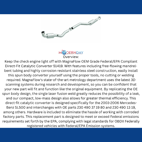 03-06 Mercedes SL500 5L Passenger Side Direct-Fit Catalytic Converter 51419 Magnaflow