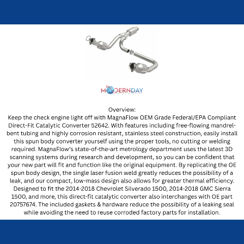 2014-2018 GMC Sierra 1500 Direct Fit Catalytic Converter 52642 Magnaflow