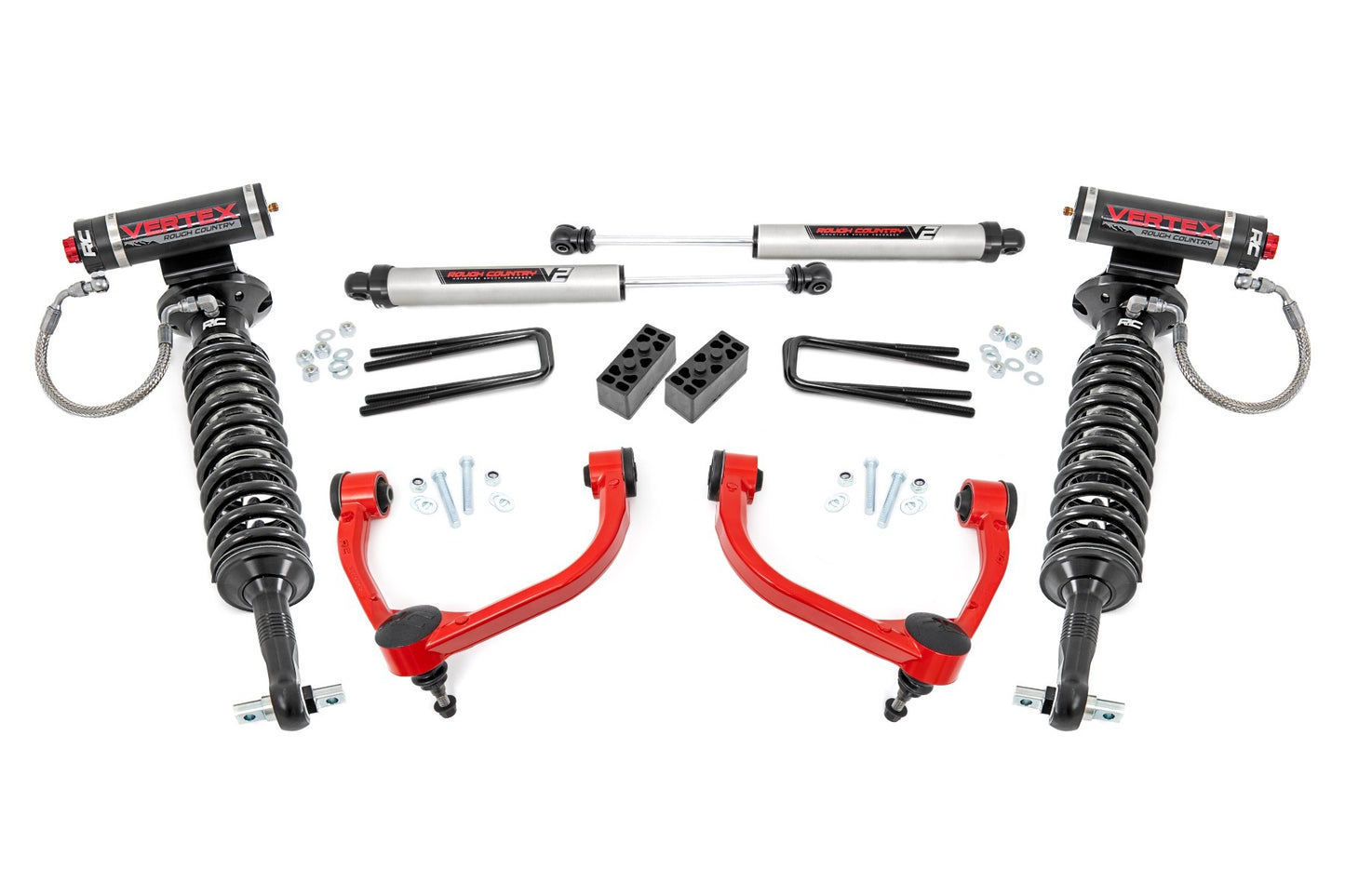 Fits Ford F-150 4WD (2014-2020) 3 Inch Lift Kit; UCAs; Vertex/V2; 54557RED