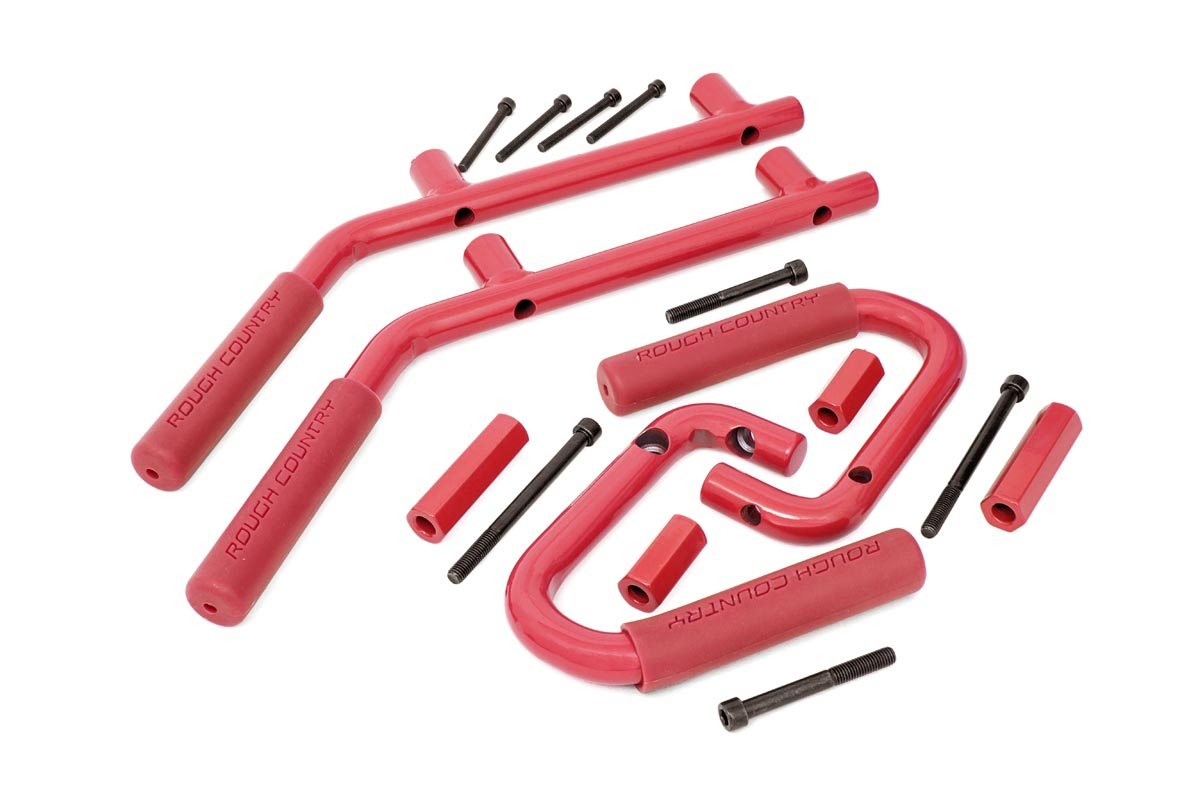 Fits Jeep Wrangler JK (07-18) Grab Handles; Steel; FR & RR; Red; 6503RED