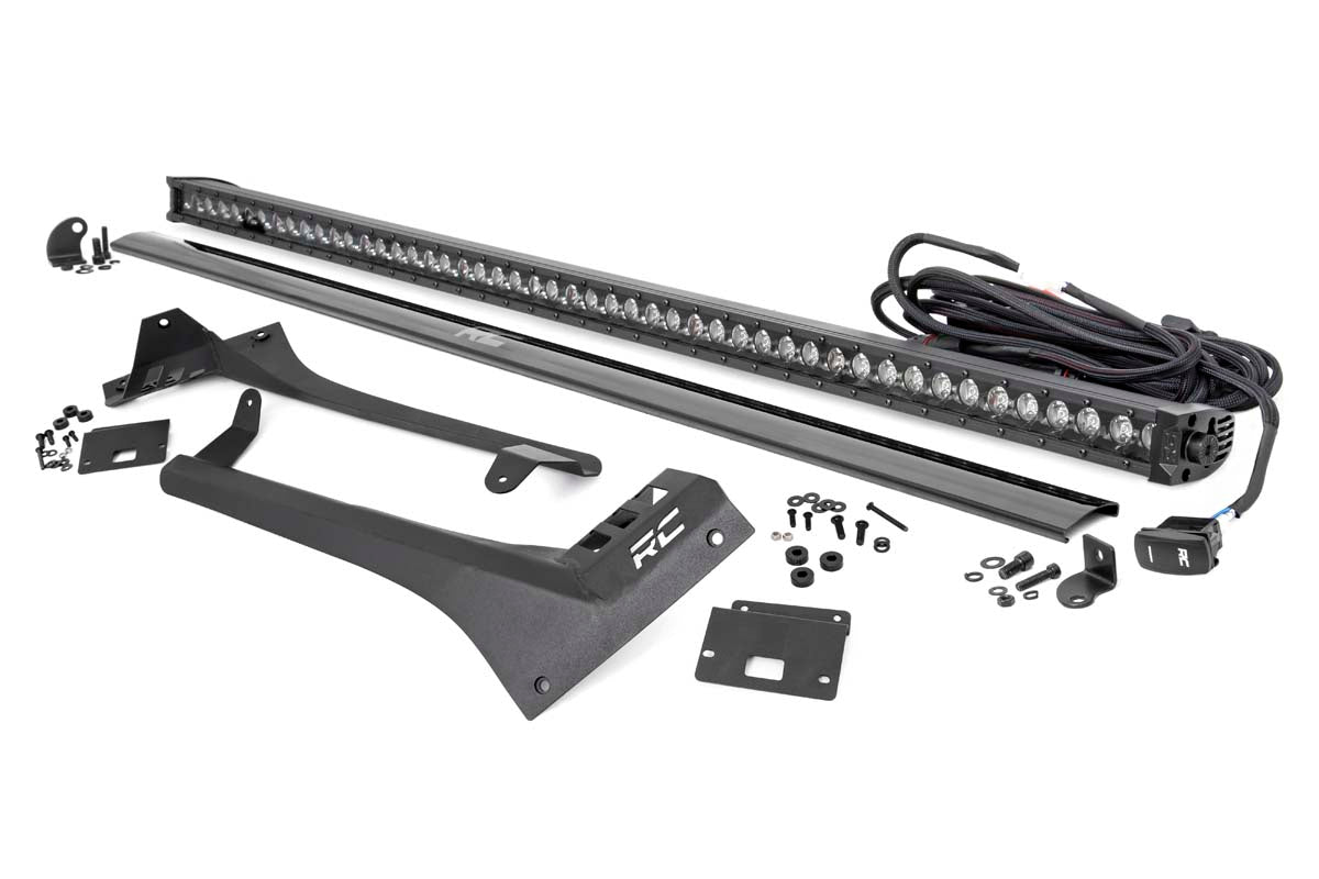 Fits Gladiator JT(18-24) LED Light Windshield 50" BLK Single Row WHT DRL 70066