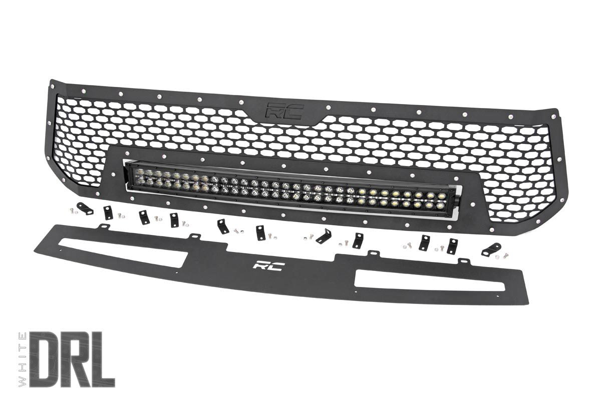 Fits Toyota Tundra (14-17) Mesh Grille; 30" Dual Row LED; Black; White DRL 70225