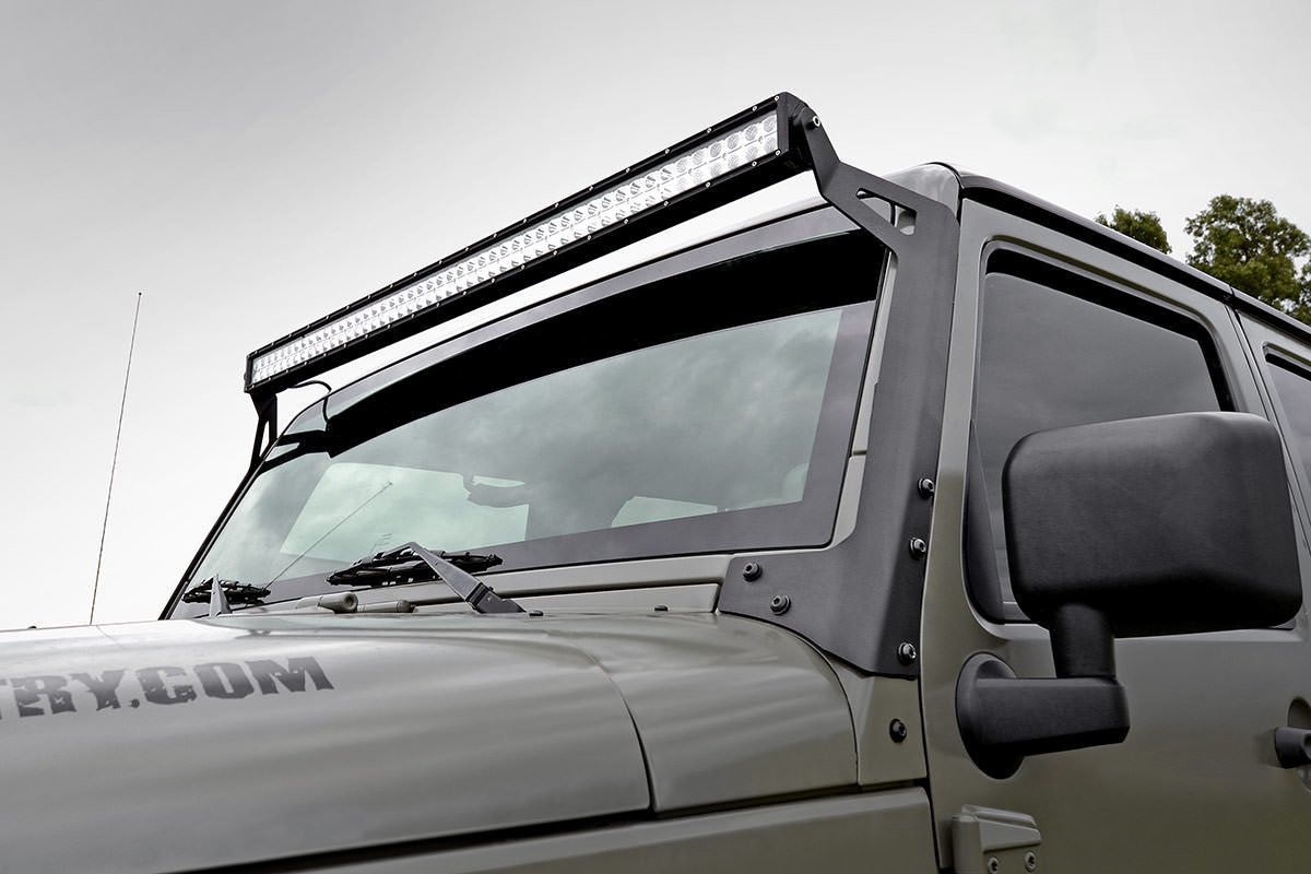 Fits Jeep Wrangler JK (07-18) LED Light Mounts; Upper Windshield; 50"; 70504