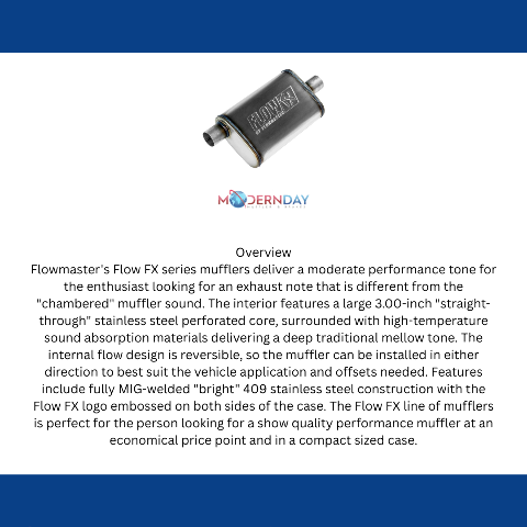 Flowmaster FlowFX Muffler 2.25 Offset In/ 2.25 Center Out Moderate Sound Stainless 71225