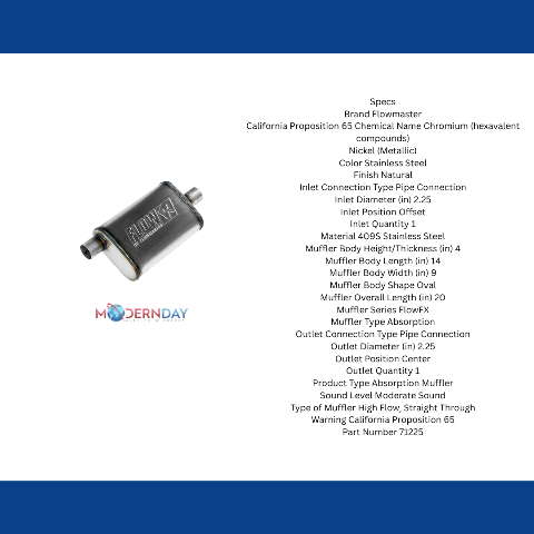 Flowmaster FlowFX Muffler 2.25 Offset In/ 2.25 Center Out Moderate Sound Stainless 71225