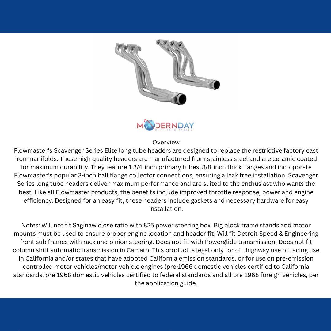 1965-1972 Chevrolet Chevelle Header Flowmaster Scavenger Series Elite 814111