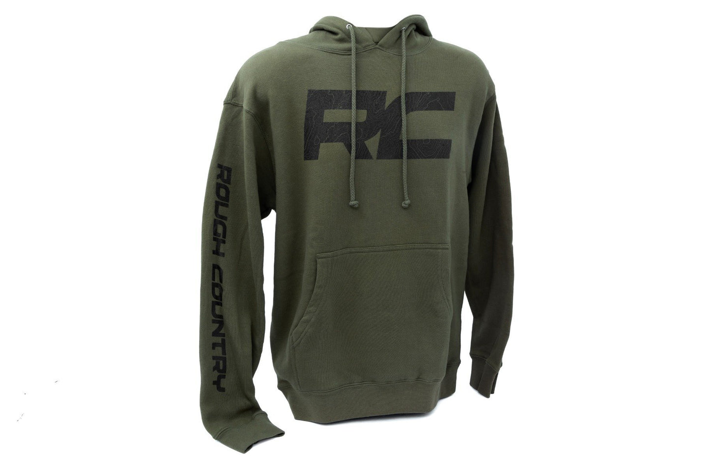 Rough Country Hoodie - RC Topographical Sleeve - Army Green - LG - 94096XL