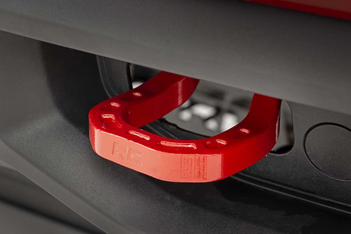 Fits Chevy Silverado 1500 2WD/4WD (2019-2024) Tow Hooks; Forged; Red; RS132