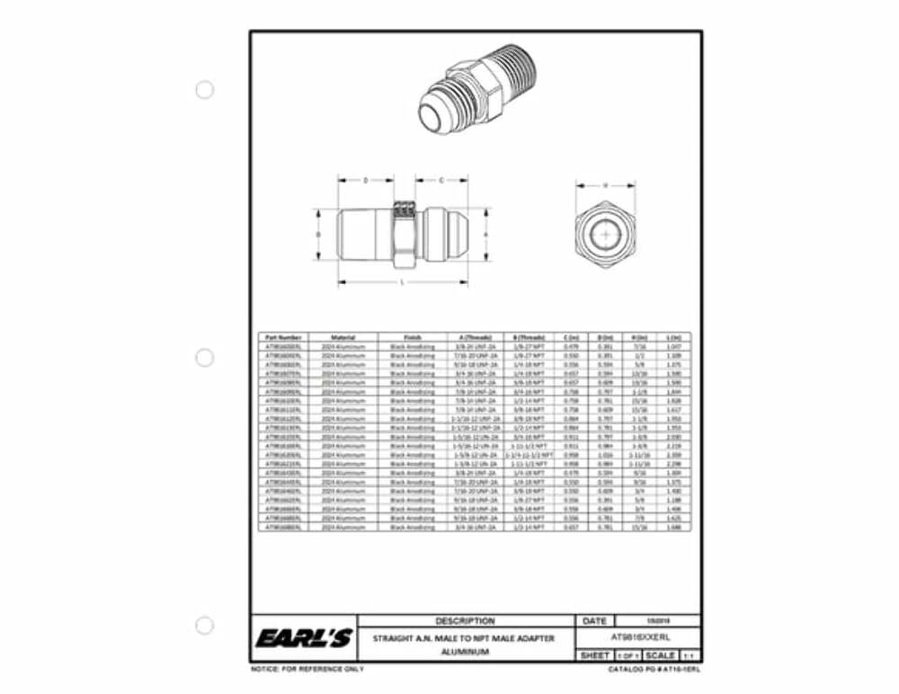Earls Straight Male AN -6 to 3/8 NPT - AT981666ERL