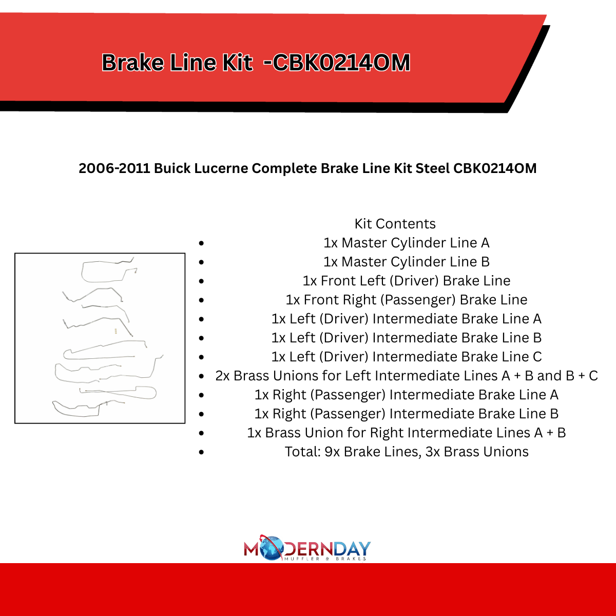 2006-2011 Buick Lucerne Complete Brake Line Kit Steel CBK0214OM