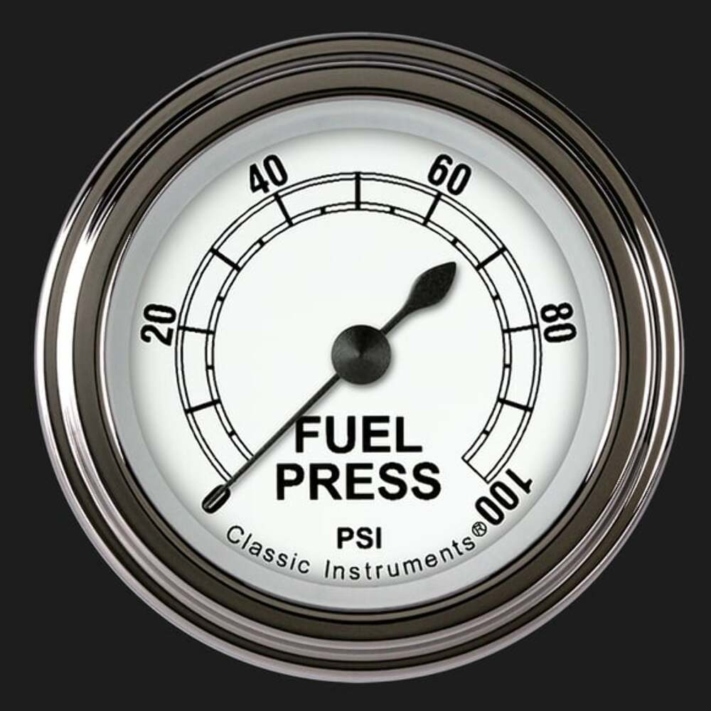 Classic White 2 1/8" Fuel Pressure Gauge, 100 psi CW146SLF