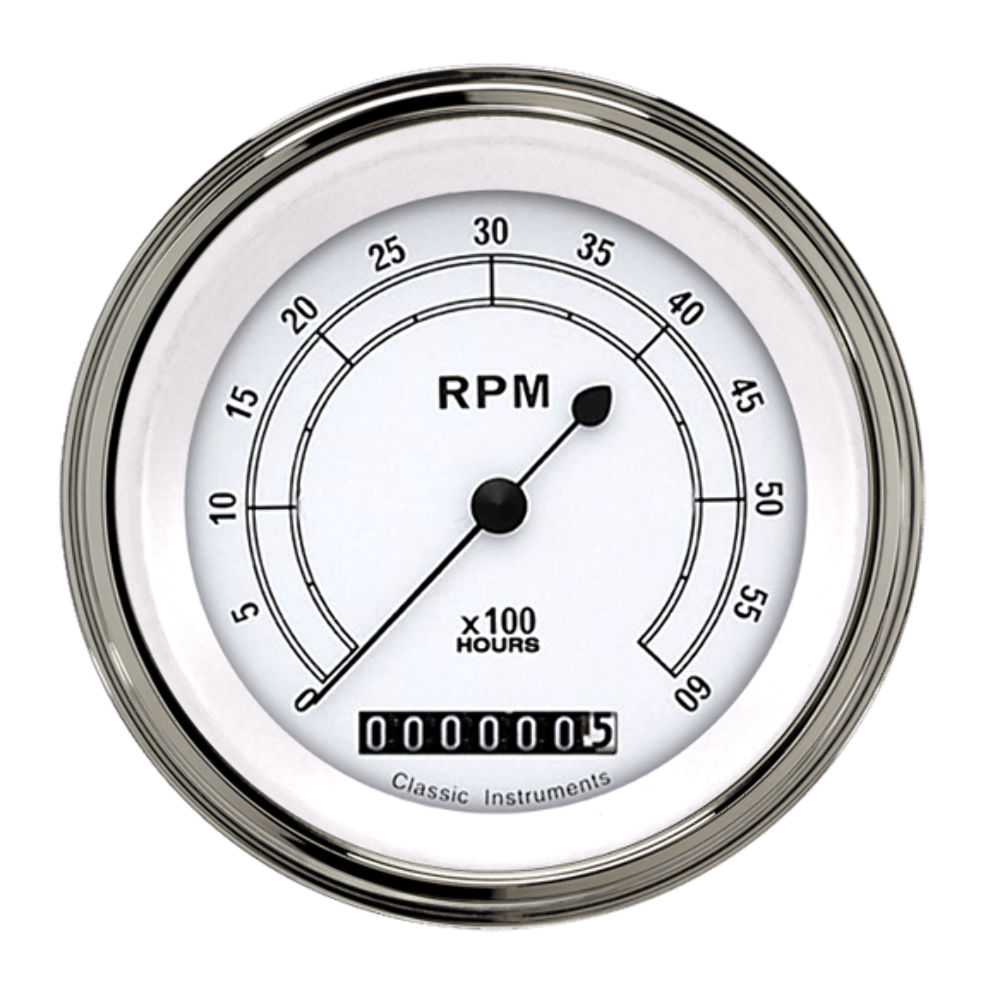 Classic White 3 3/8" Tachometer CW60HSLF