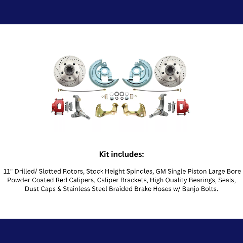 Fits 1962-1967 Chevy Nova X Disc Brake Kit Drilled/Slotted Rotors-Red DBK6267LXR