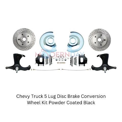 Fits Chevy Truck 5 Lug Disc Brake Conversion Wheel Kit Powder Coated Black Calipers