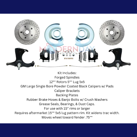 Fits Chevy Truck 5 Lug Disc Brake Conversion Wheel Kit Powder Coated Black Calipers
