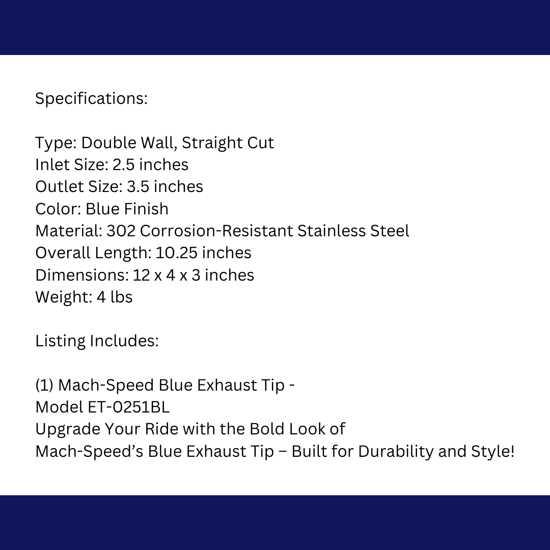 2.5" ID/3.5" OUT/10.25" Dual Round Double Wall Straight Cut Tip-Blue ET-0251BLU