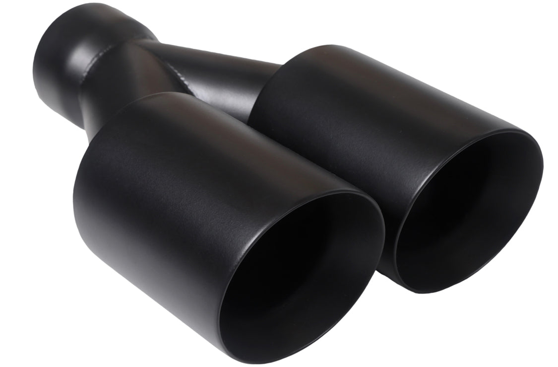 Dual Round Double Wall Slant Cut Tip Powered Coat Satin Black -ET-025SB