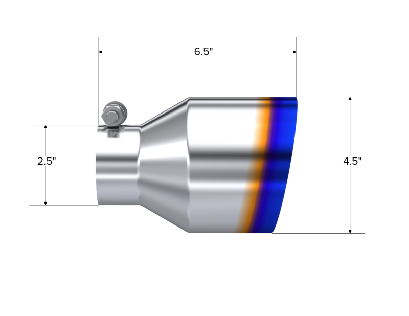 Tip; 4.5" OD Out; 2.5" ID; 6.5" Length; Angle Cut; Single Wall; T304 BE T5191BE - Exhaust Tips Car Part People