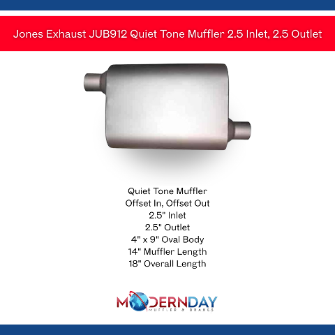 Jones Exhaust JUB912 Quiet Tone Muffler 2.5 Inlet, 2.5 Outlet