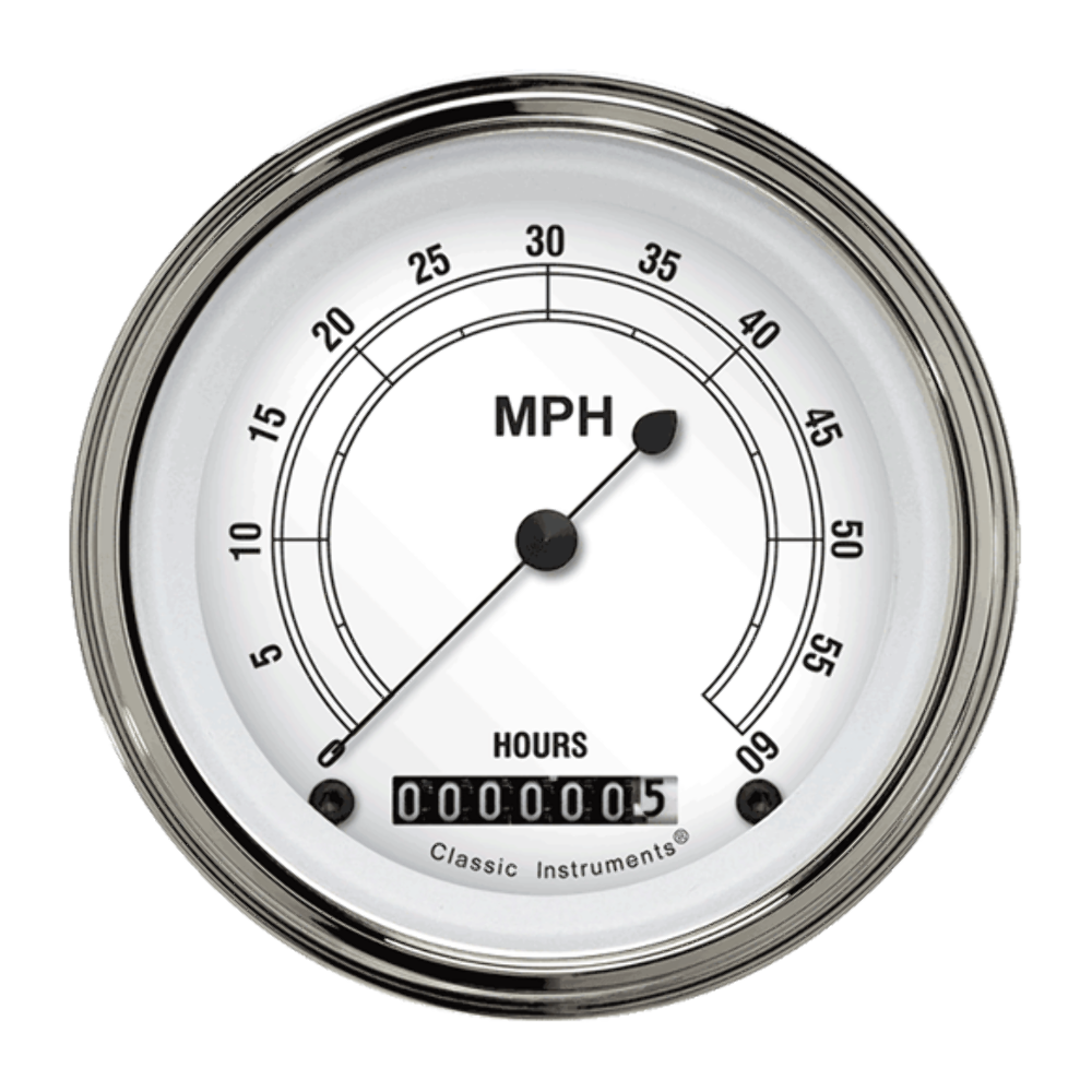 Classic White 3 3/8" Low Speed Speedometer LSCW
