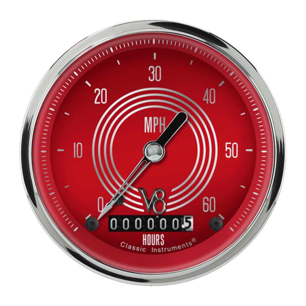 V8 Red Steelie 3 3/8" Low Speed Speedometer LSV8RS