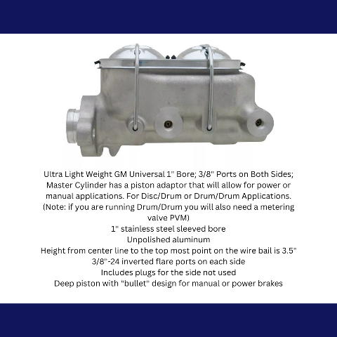 Fits GM Universal Aluminum Master Cylinder 3/8" Ports