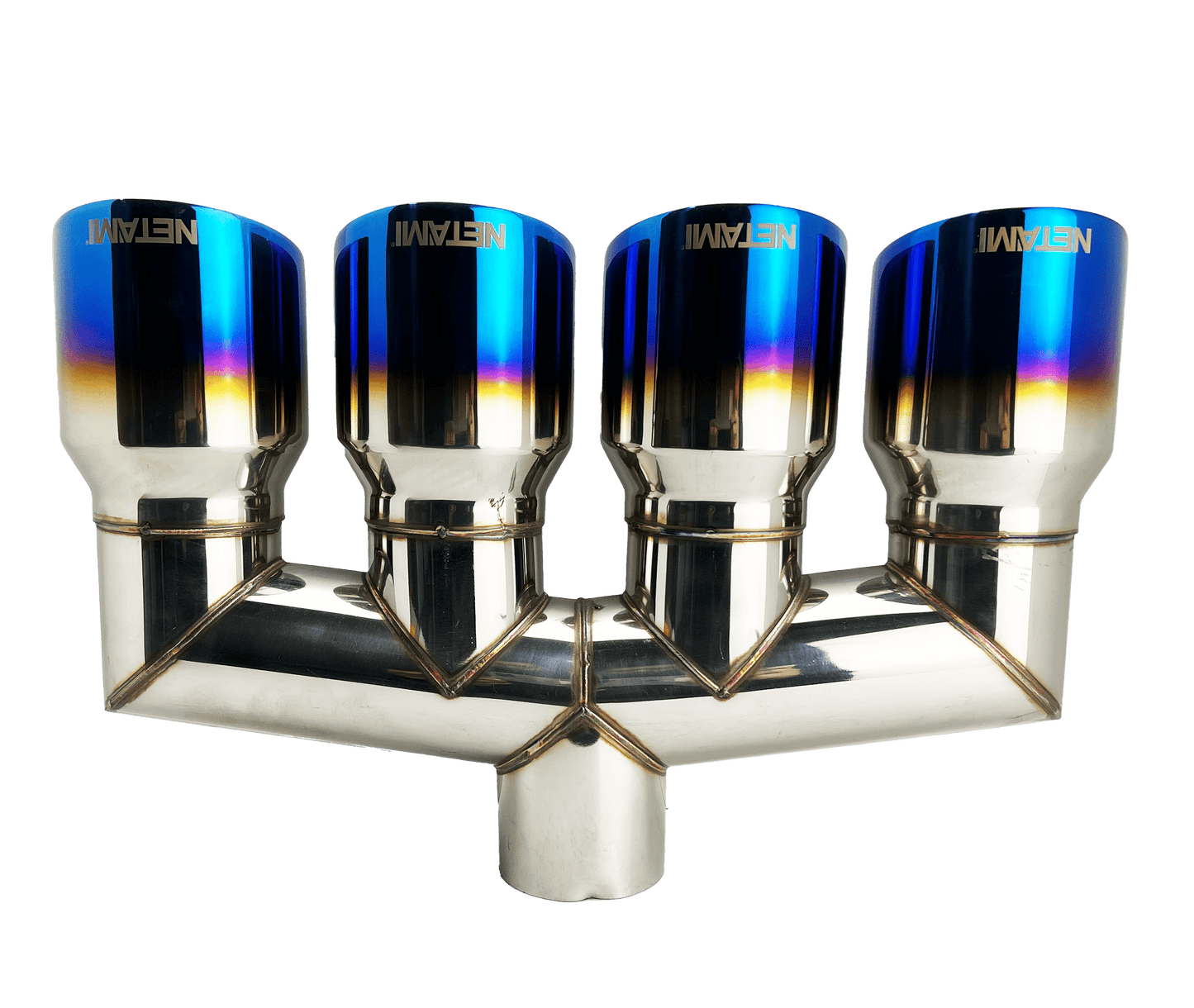 2.50" ID/3.50" OUT/11" Quad; Double Wall Slant Cut Exhaust Tip-Blue NT-2535-4BL