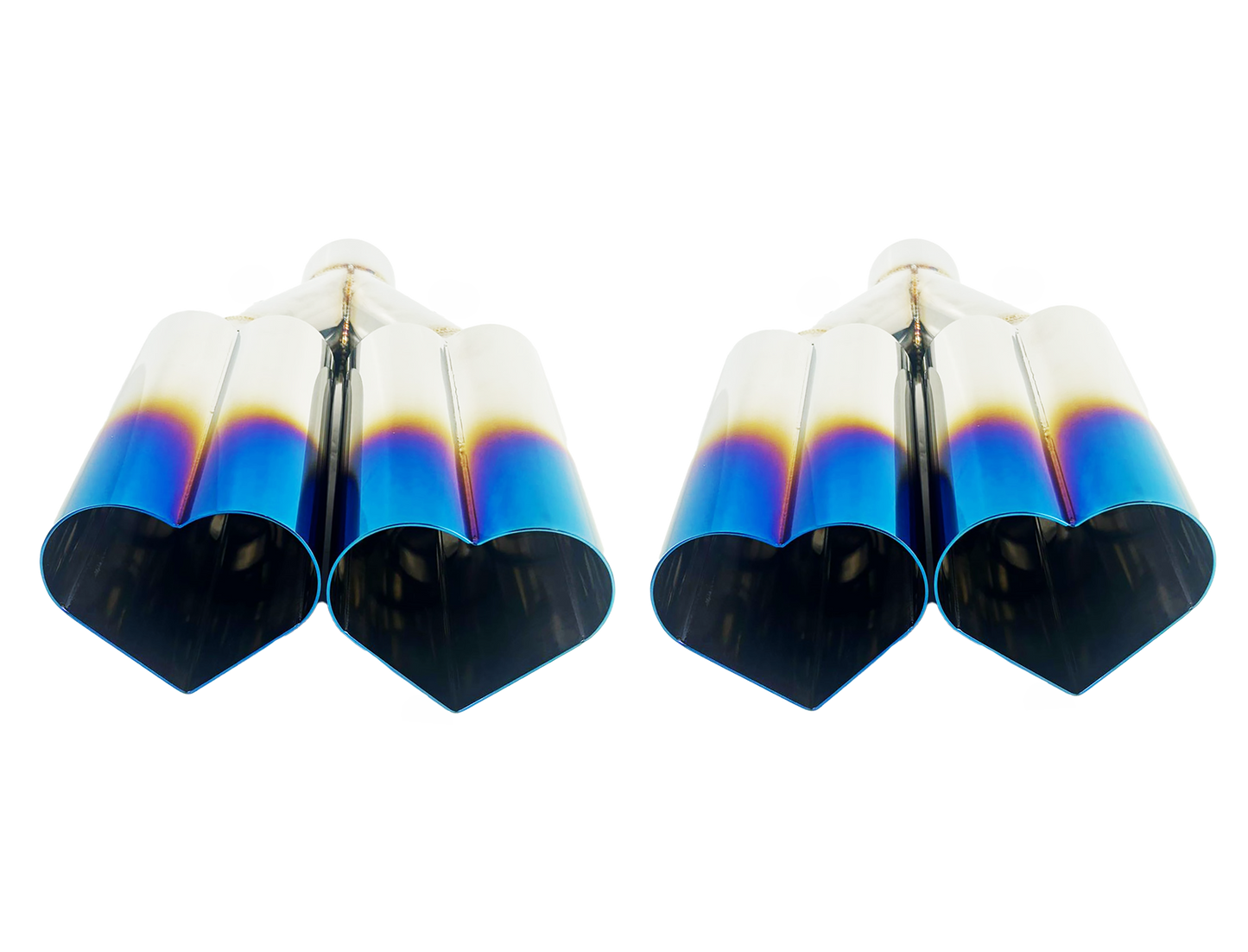 3" ID/4" OUT/12" Dual Heart Shape Exhaust Tip Blue Burnt Flame NT-HEART-2BL