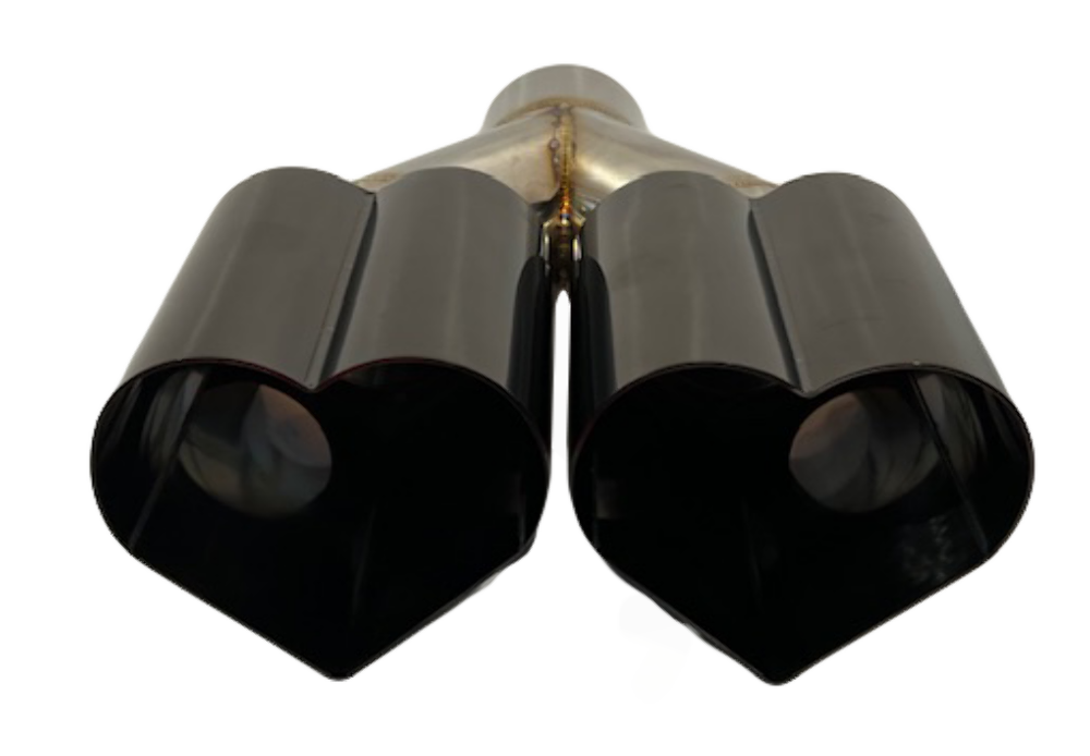 2.5" ID/4" OUT/10" Dual Heart Shape Exhaust Tip Black Chrome NT-HEART-DBC