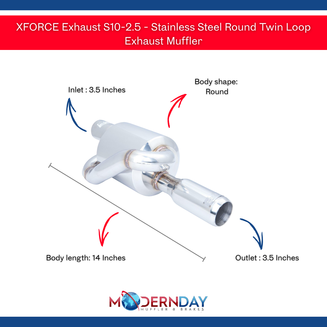 XFORCE Exhaust S10-2.5 - Stainless Steel Round Twin Loop Exhaust Muffler