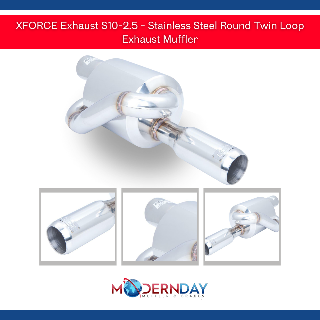 XFORCE Exhaust S10-2.5 - Stainless Steel Round Twin Loop Exhaust Muffler
