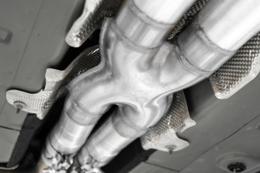 Fits 2016-2023 Dodge Challenger 3in. Cat Back; Dual Rear; Quad Tips - S71133CF