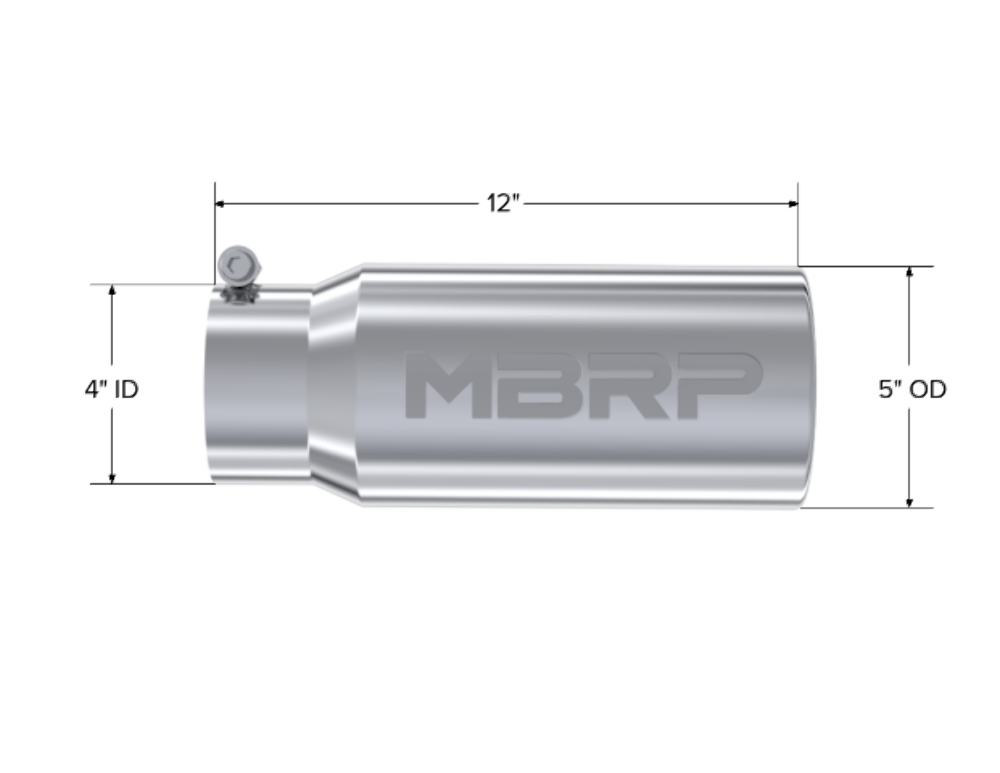 Tip; 5in. O.D. Rolled Straight 4in. inlet 12in. length; T304 - T5050 - Exhaust Tips Car Part People