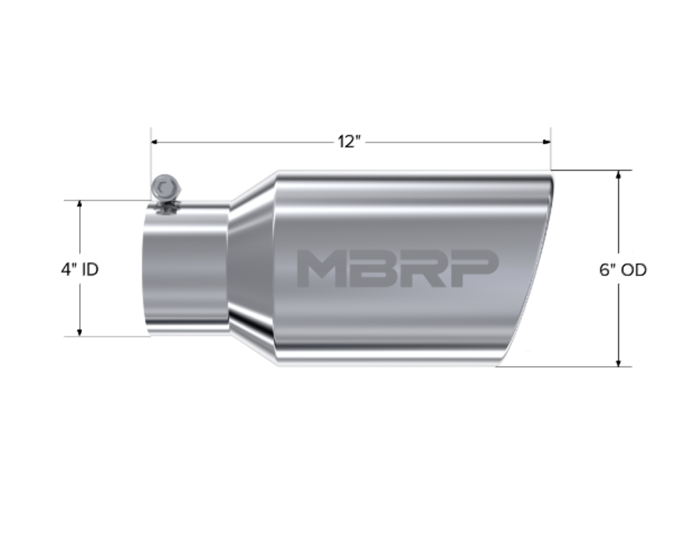 Tip; 6in. O.D. Angled Rolled End 4in. inlet 12in. length; T304 - T5073 - Exhaust Tips Car Part People