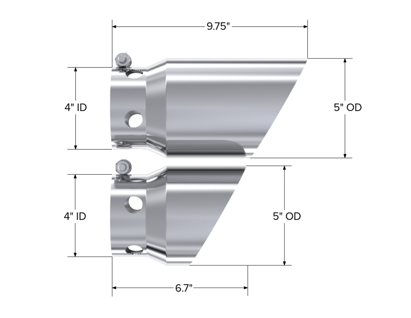 Fits 2011-24 Ford F-250 SD 4" inlet 5" Tip Cover Set-6 " and 9 " in length-T5111 - Exhaust Tips Car Part People
