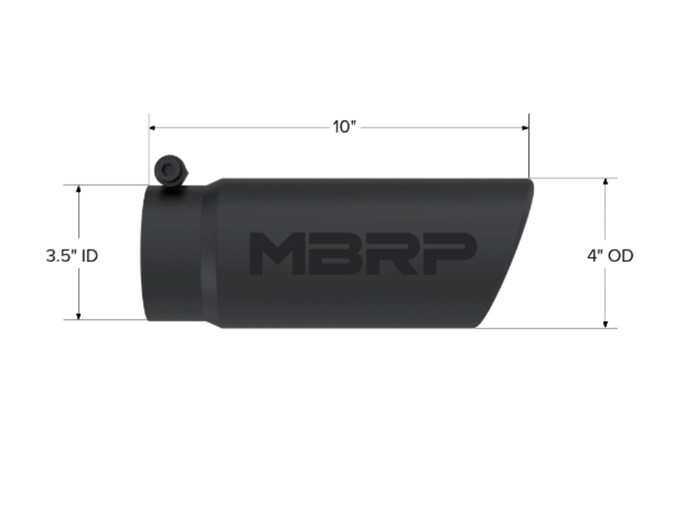 Tip; 4in. O.D. Angled Rolled End 3in. inlet 10in. length-Black Coated - T5112BLK - Exhaust Tips Car Part People
