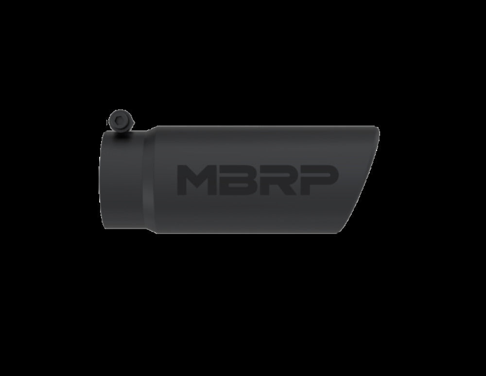 Tip; 4in. O.D. Angled Rolled End 3in. inlet 10in. length-Black Coated - T5112BLK - Exhaust Tips Car Part People