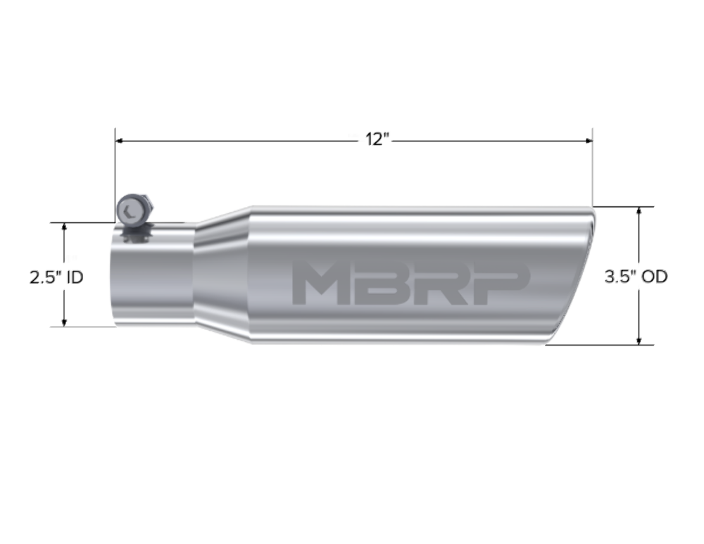 Tip; 3in. O.D. Angled Rolled End 2in. inlet 10in. length; T304 - T5113 - Exhaust Tips Car Part People