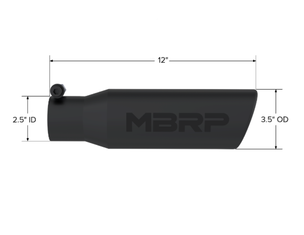 Tip; 3in. O.D. Angled Rolled End 2in. inlet 12in. length-Black Coated - T5113BLK